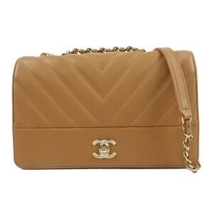 Chanel Chevron Lambskin Flap Bag Tan